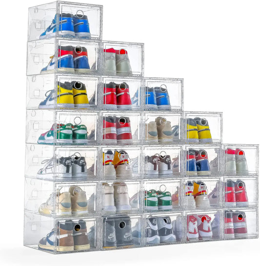 Clear Plastic, 12-24pcs Stackable Box Storage Cabinet